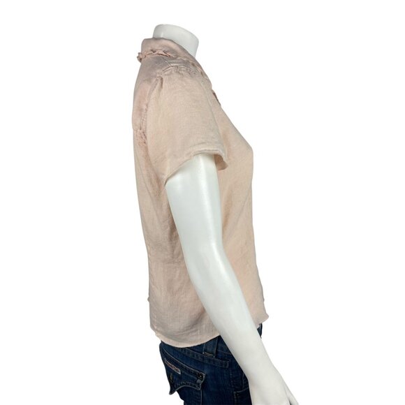 J Jill Linen Button Down Short Sleeve Shirt Small Pink Casual Collared - Picture 2 of 7